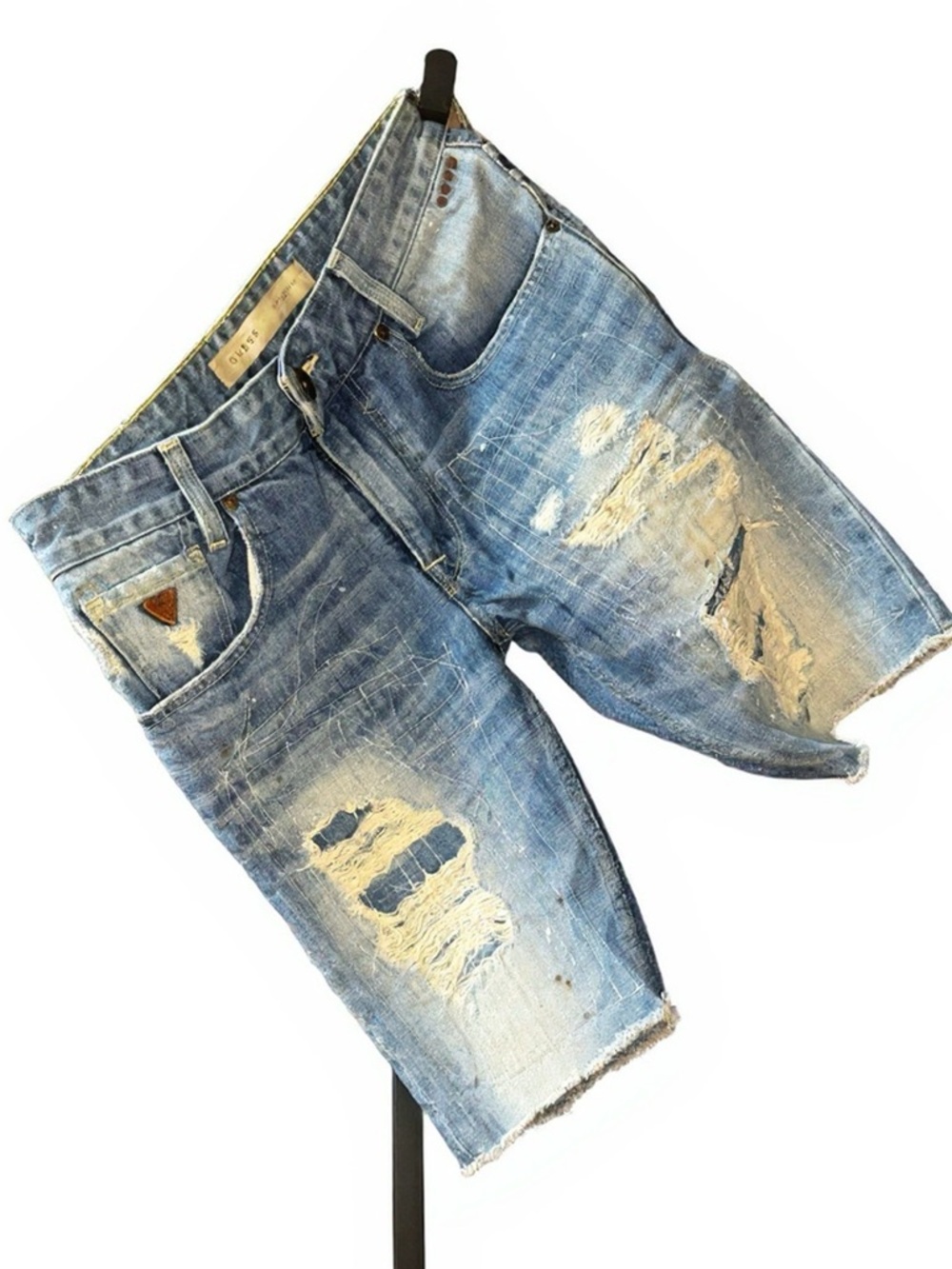 GUESS Distressed Denim Shorts Light Wash Vintage Grunge Streetwear Cut-Off